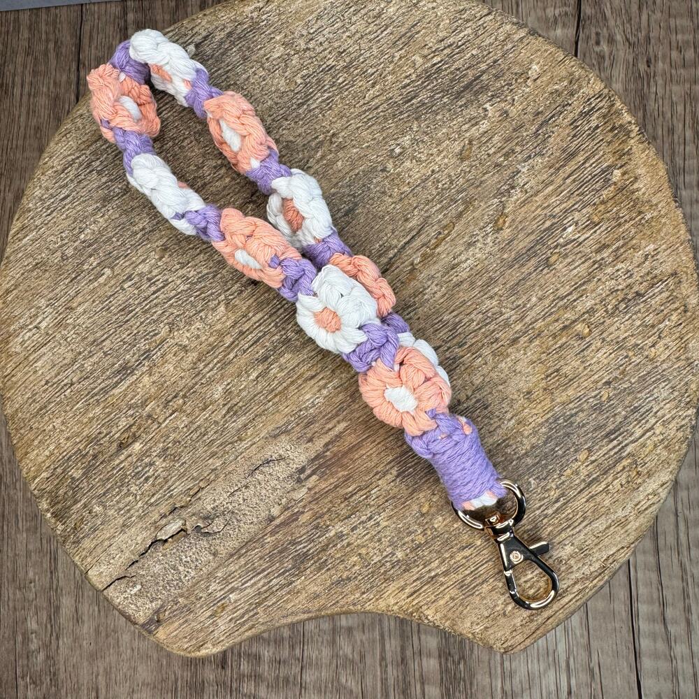 Macrame Flower Pink Purple Keychain Charm Purse Bag Charm FAST SHIP NEW